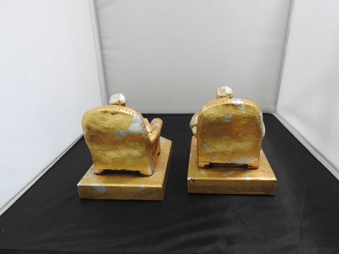 Pair of Gold and Silver Leaf Figural Bookends - 3
