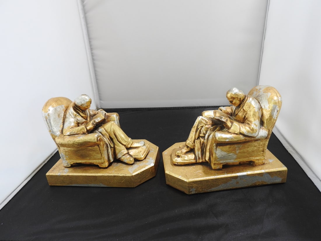 Pair of Gold and Silver Leaf Figural Bookends - 4