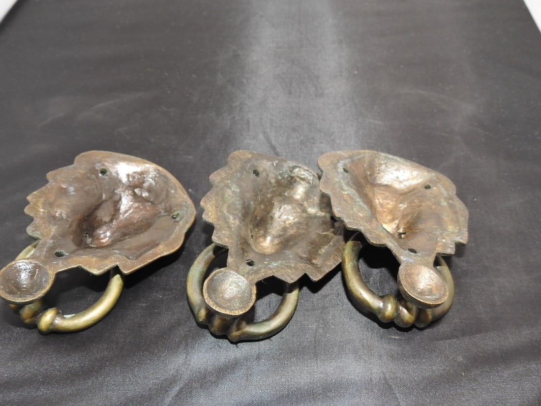 Set of Three Vintage Cast Brass Lion Head Drawer Pulls - 3