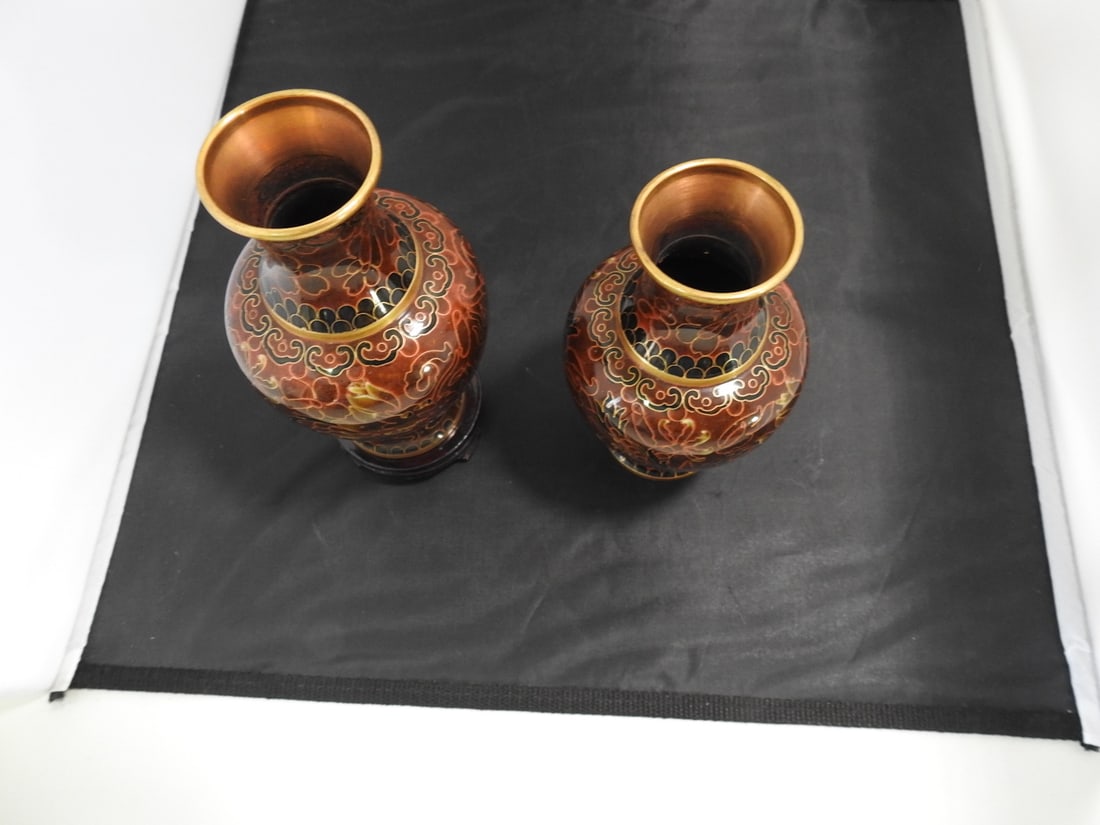 Pair of Vintage Chinese Cloisonne Dragon Vases - 2