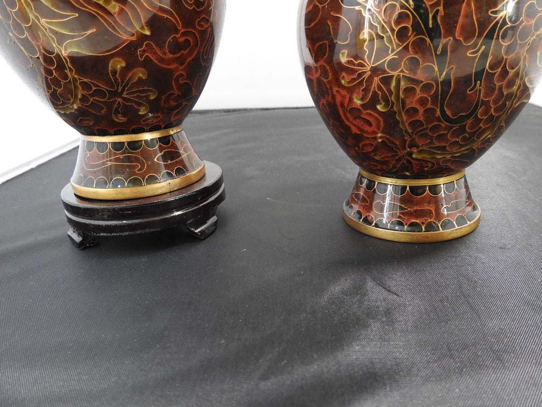 Pair of Vintage Chinese Cloisonne Dragon Vases - 3