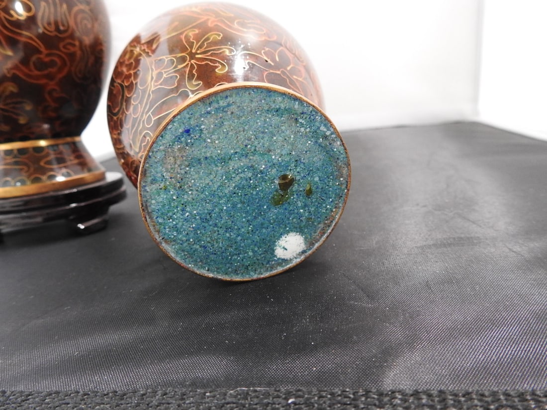 Pair of Vintage Chinese Cloisonne Dragon Vases - 4