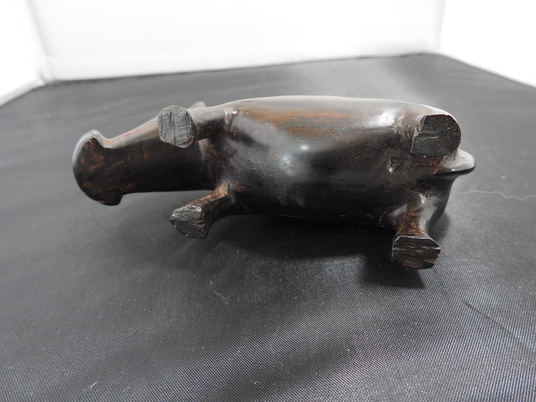 Hand-Carved Exotic Wood Hippopotamus Figure - 3