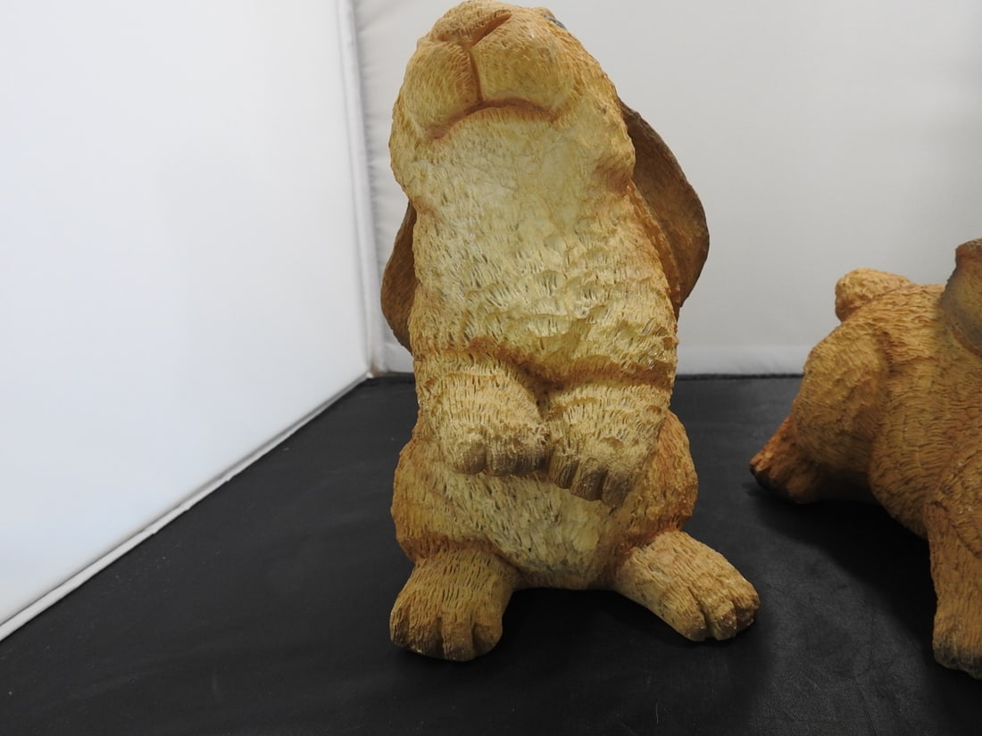 Pair of Brown Hand-Painted Bunny Figurines - 2