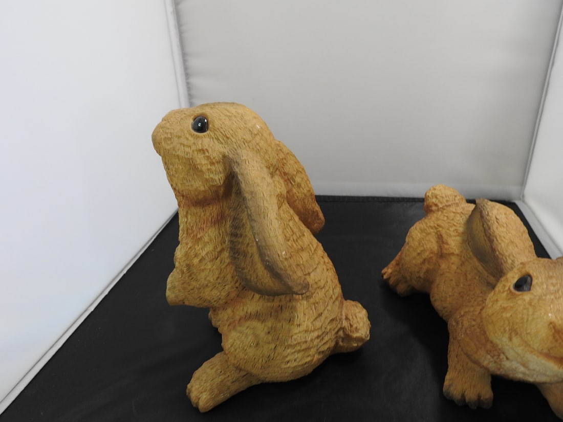 Pair of Brown Hand-Painted Bunny Figurines - 4