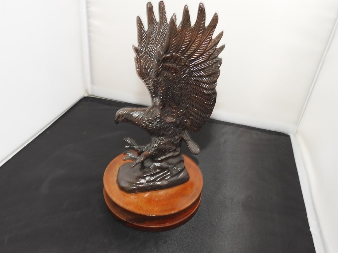 Solid Bronze American Eagle Statue on Wood Base - 2