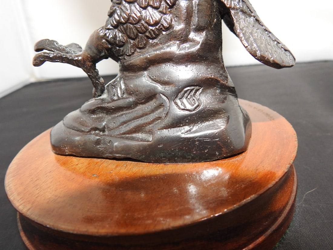 Solid Bronze American Eagle Statue on Wood Base - 3