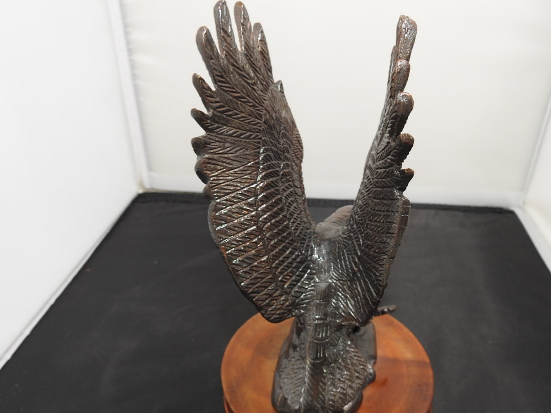 Solid Bronze American Eagle Statue on Wood Base - 4
