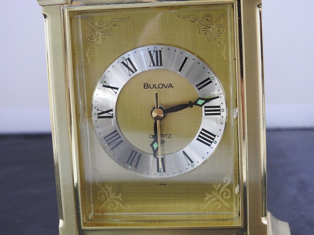 Vintage Bulova Brass Tone Mantel Alarm Clock - 2
