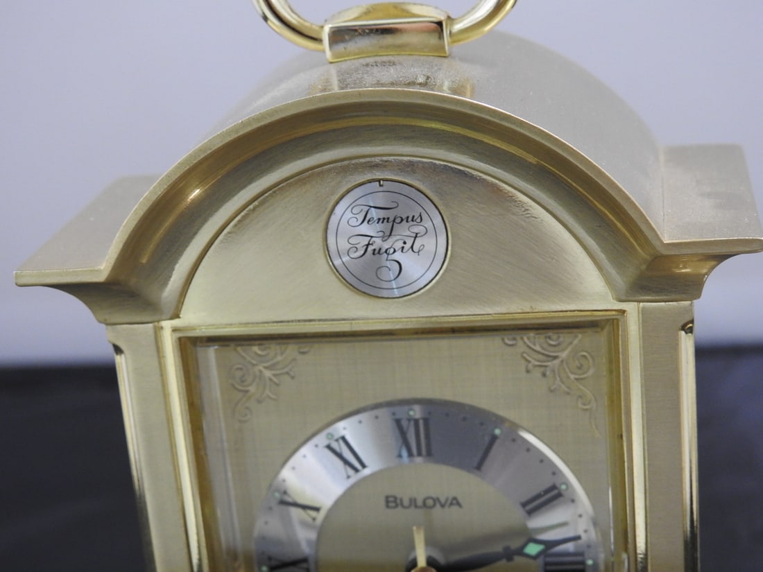 Vintage Bulova Brass Tone Mantel Alarm Clock - 3