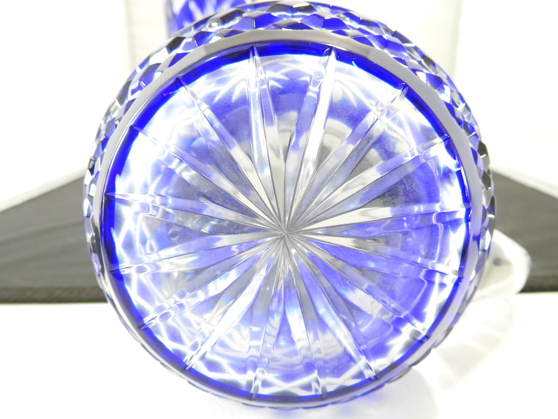 Pair of Cobalt Blue Cut Crystal Vase and Pitcher - 4