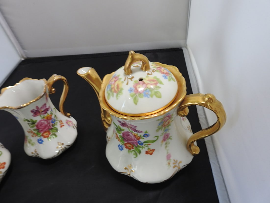 Fine Concorde China Floral Tea Set with 24K Gold Accents - 6