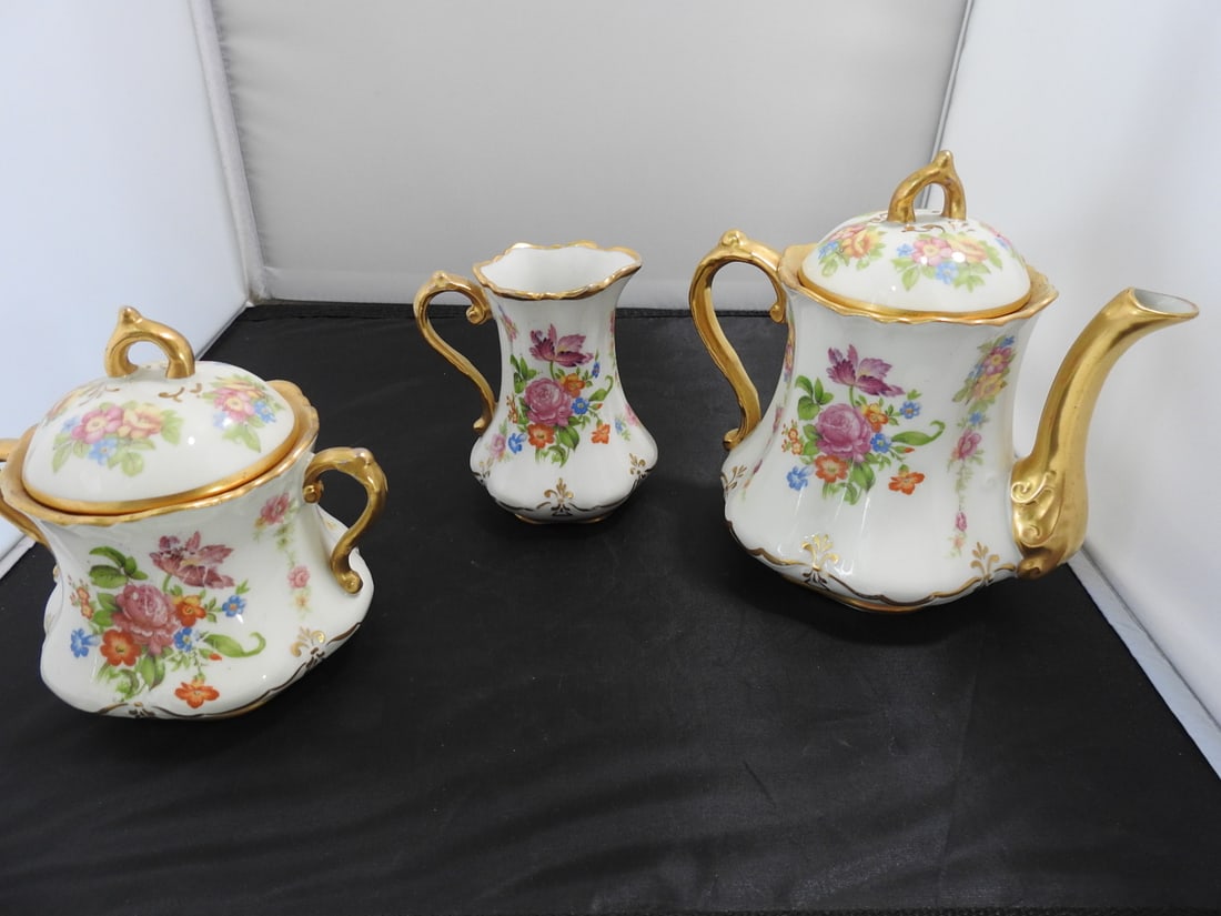 Fine Concorde China Floral Tea Set with 24K Gold Accents (1 of 9)