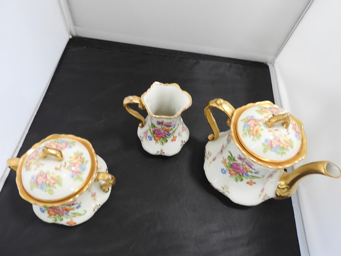 Fine Concorde China Floral Tea Set with 24K Gold Accents - 2