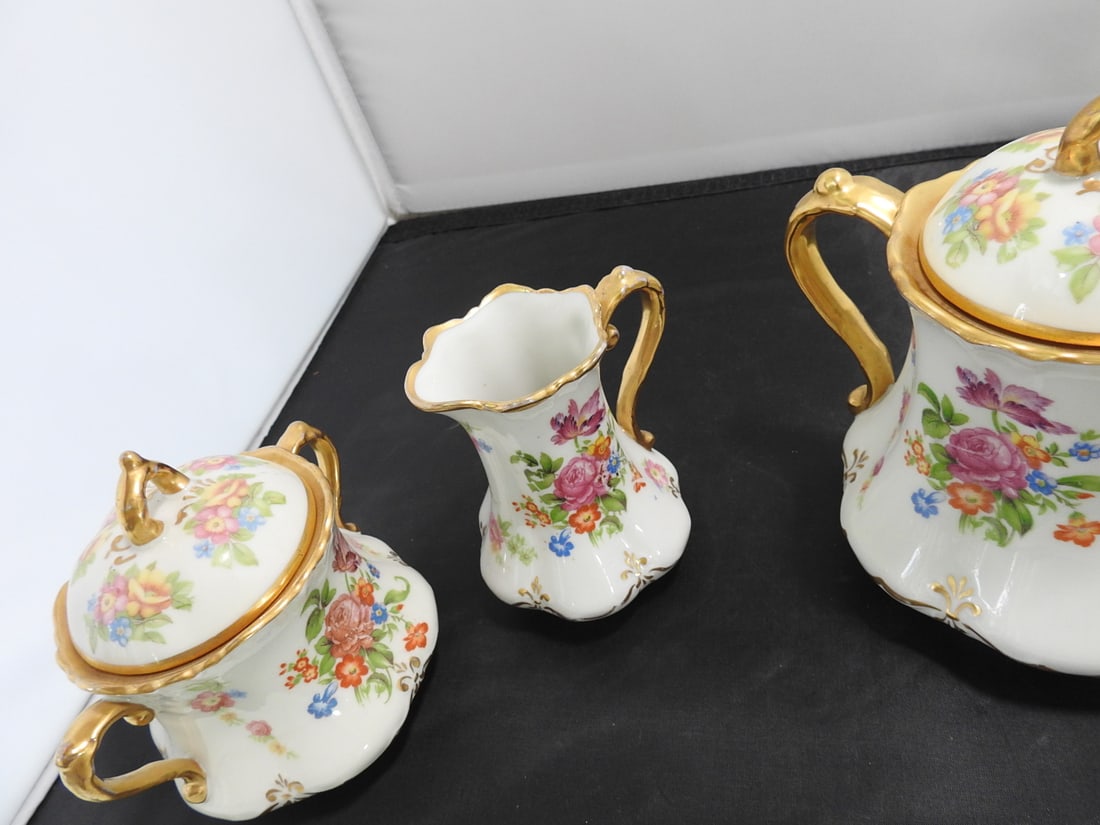 Fine Concorde China Floral Tea Set with 24K Gold Accents - 4