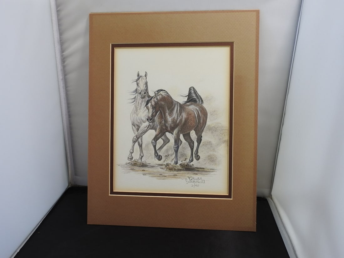 Sandy Saltonstall Arabian Horses Limited Edition Print 2/40: Matted limited edition Arabian horses print by Sandy Saltonstall, pencil signed and numbered 2/40. Approx. 14.25 x 11.25 x 0.25 in.