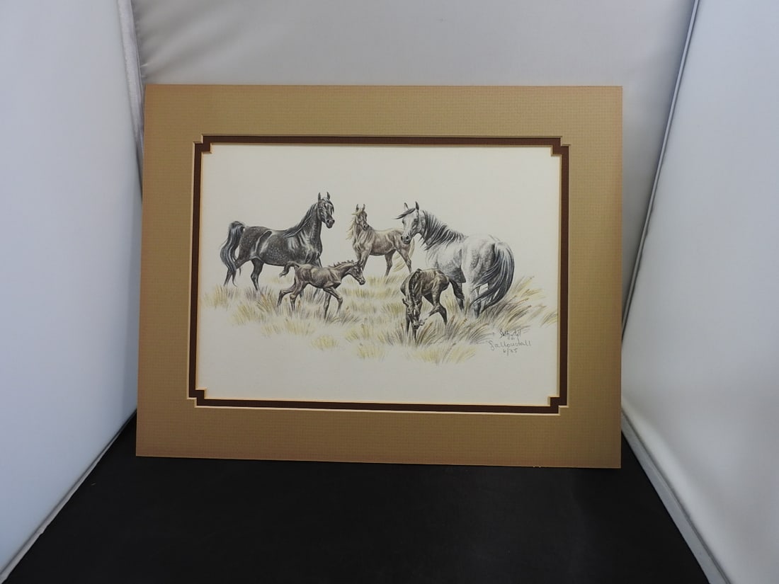 Sandy Saltonstall Arabian Horses Limited Edition Print 6/35: Matted limited edition Arabian horses print by Sandy Saltonstall, pencil signed and numbered 6/35. Approx. 14.25 x 11.25 x 0.25 in.