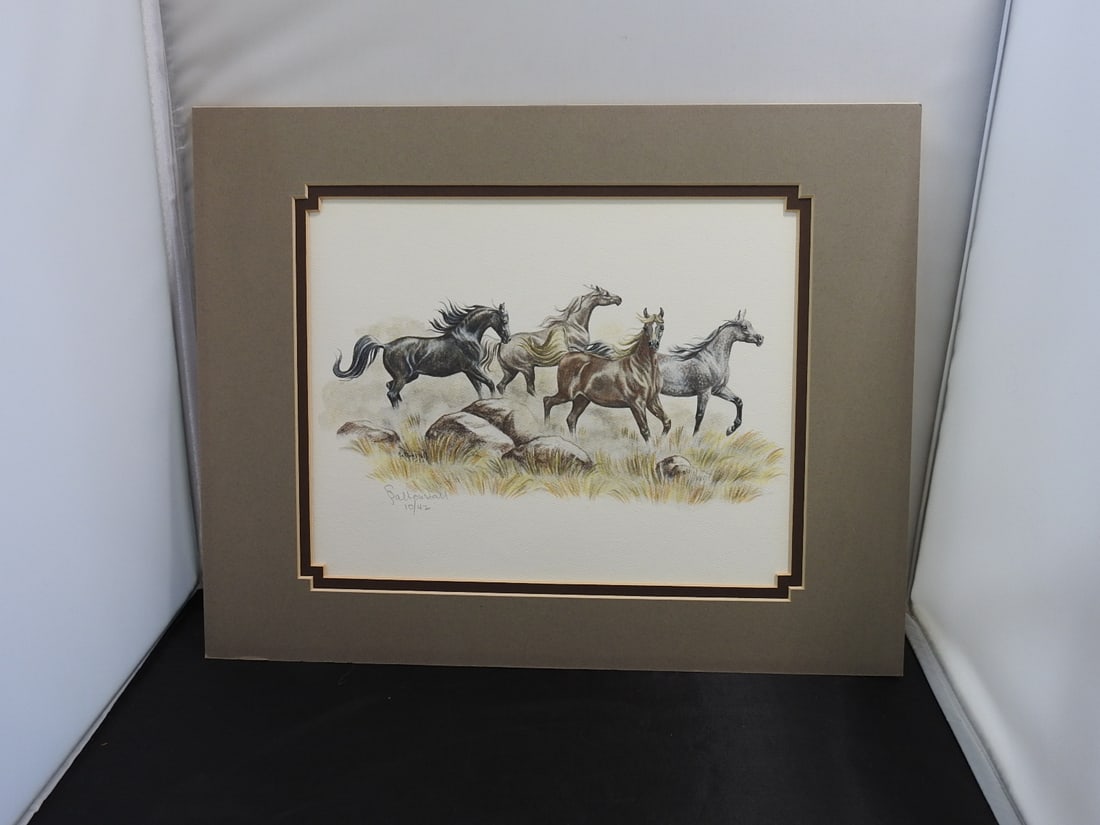 Sandy Saltonstall Arabian Horses Limited Edition Print 10/42: Matted limited edition Arabian horses print by Sandy Saltonstall, pencil signed and numbered 10/42. Approx. 14.25 x 11.25 x 0.25 in.