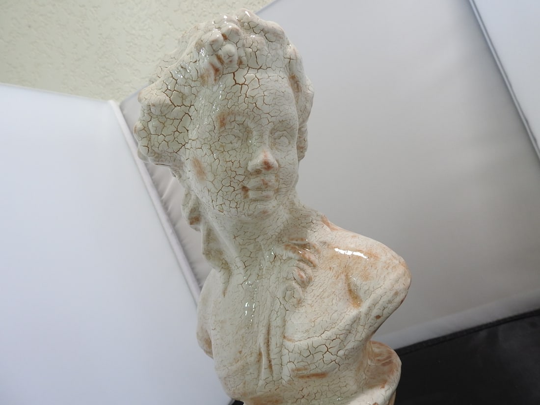 French Lady Ceramic Bust with Crackle Finish - 2