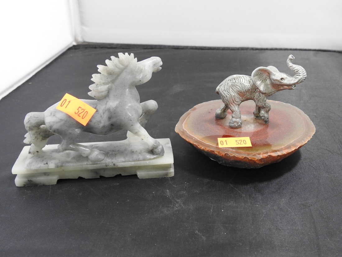Lot of Two Stone and Pewter Animal Figures (1 of 6)