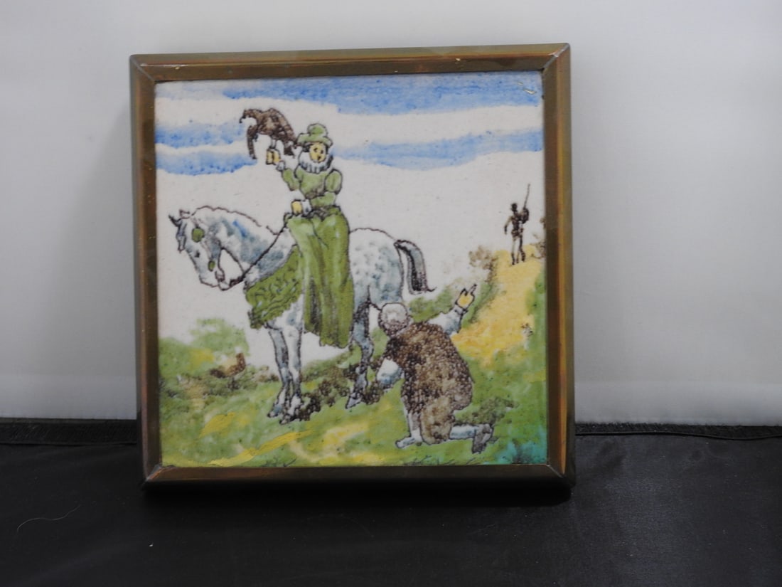 Vintage Hand-Painted Tile Trivet with Brass Base - 3