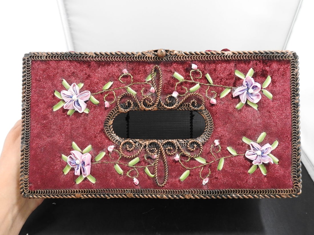 Velvet Covered Metal Tissue Box Holder - 4