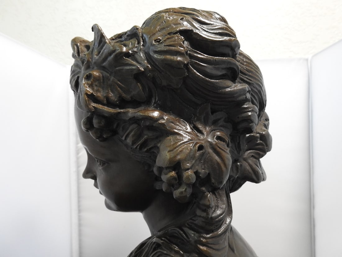 European Bronze Finery French Woman Bronze Bust - 10