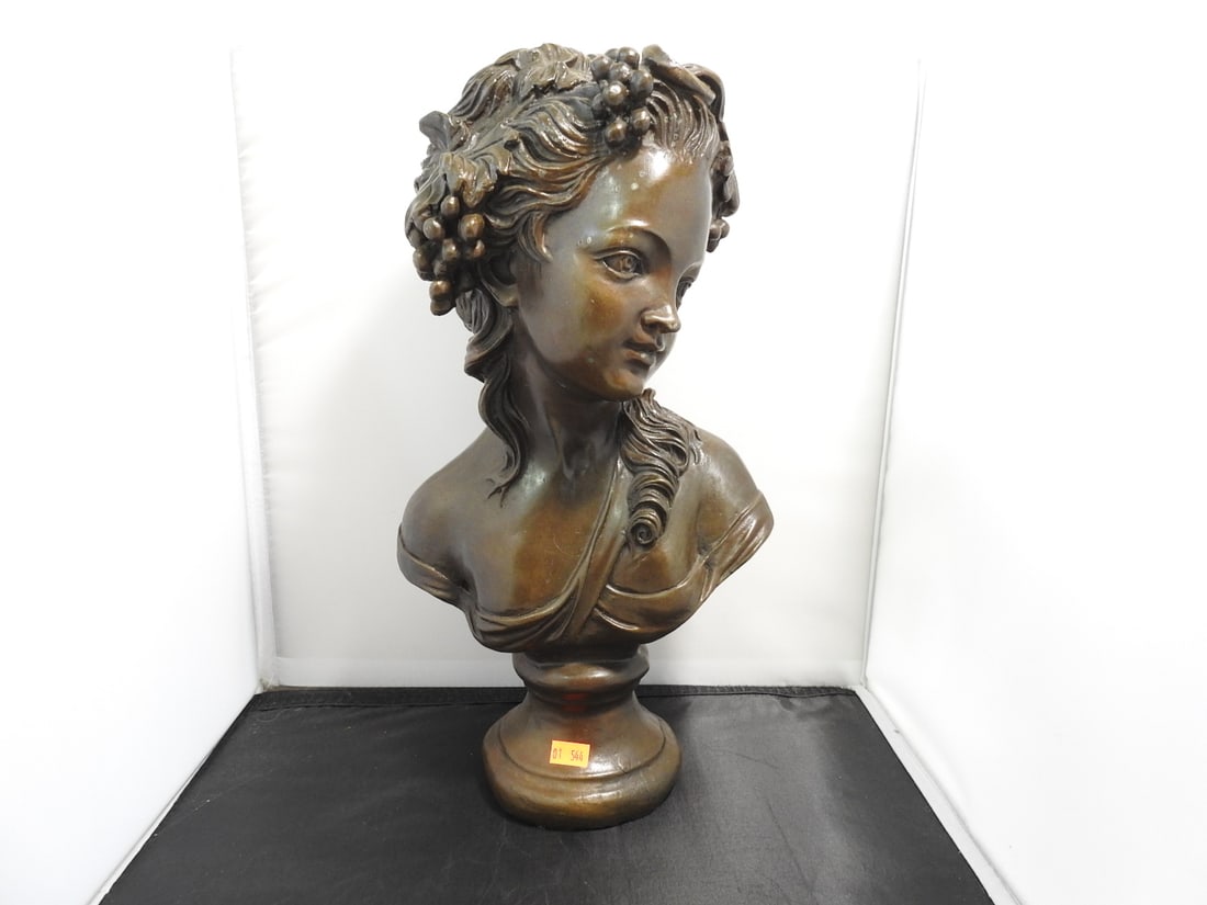 European Bronze Finery French Woman Bronze Bust - 3
