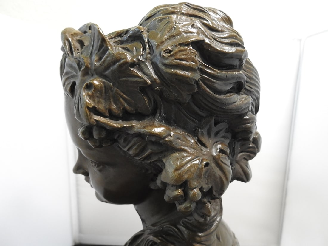 European Bronze Finery French Woman Bronze Bust - 6
