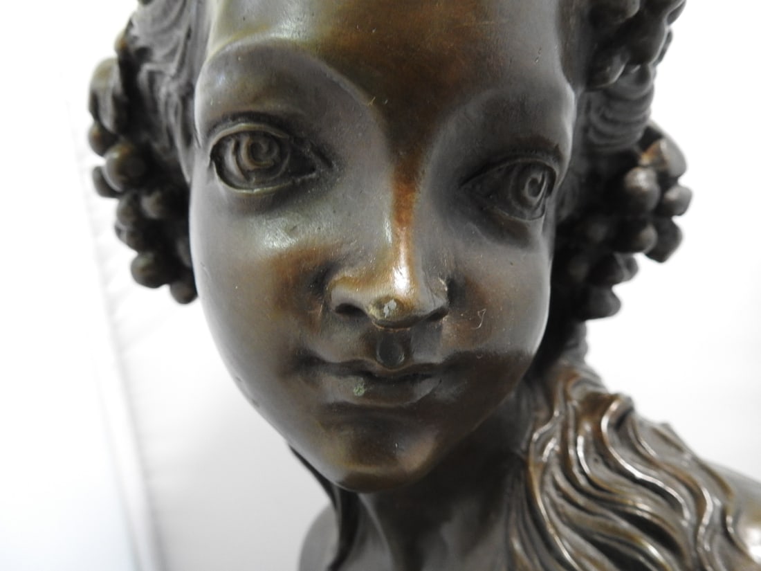 European Bronze Finery French Woman Bronze Bust - 9