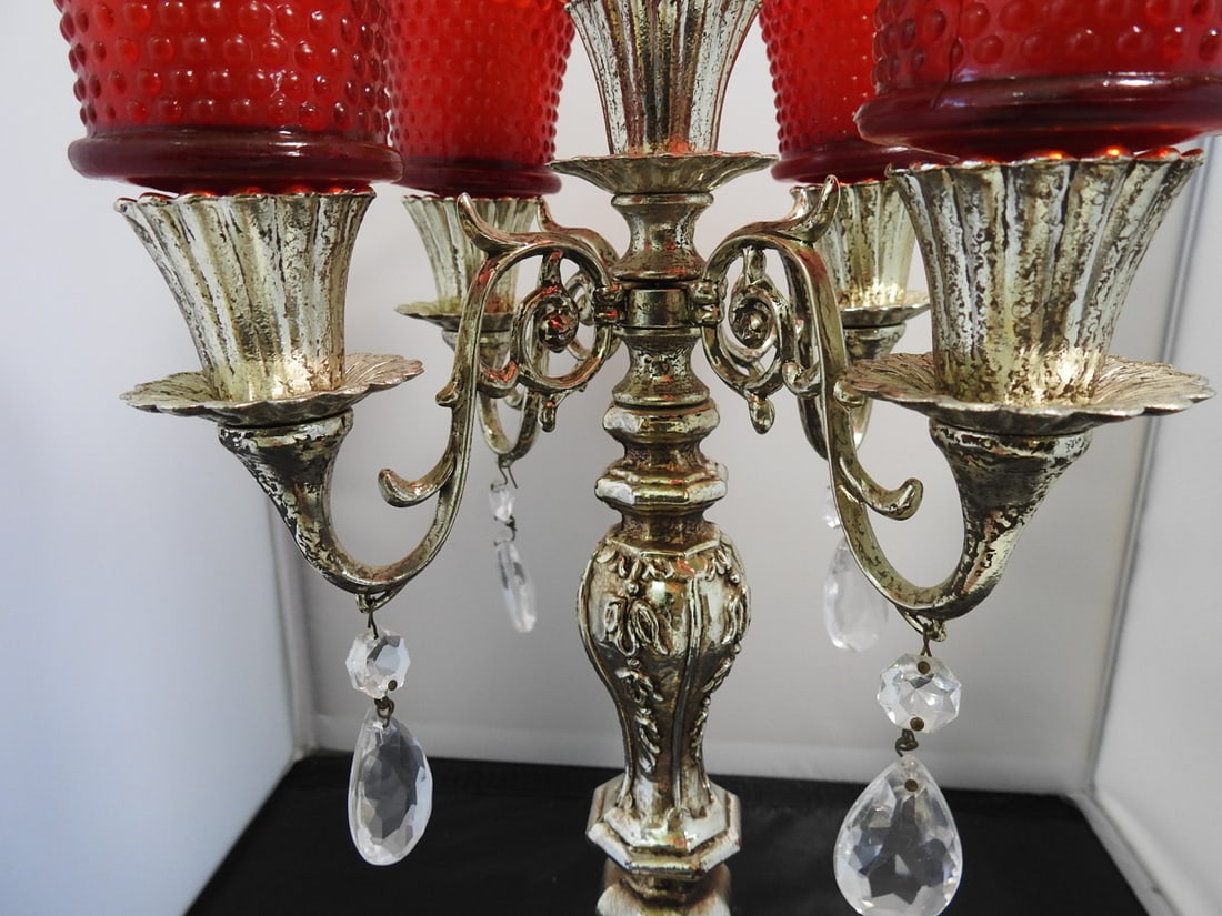 Four-Light Candelabra with Red Glass Votive Holders - 3
