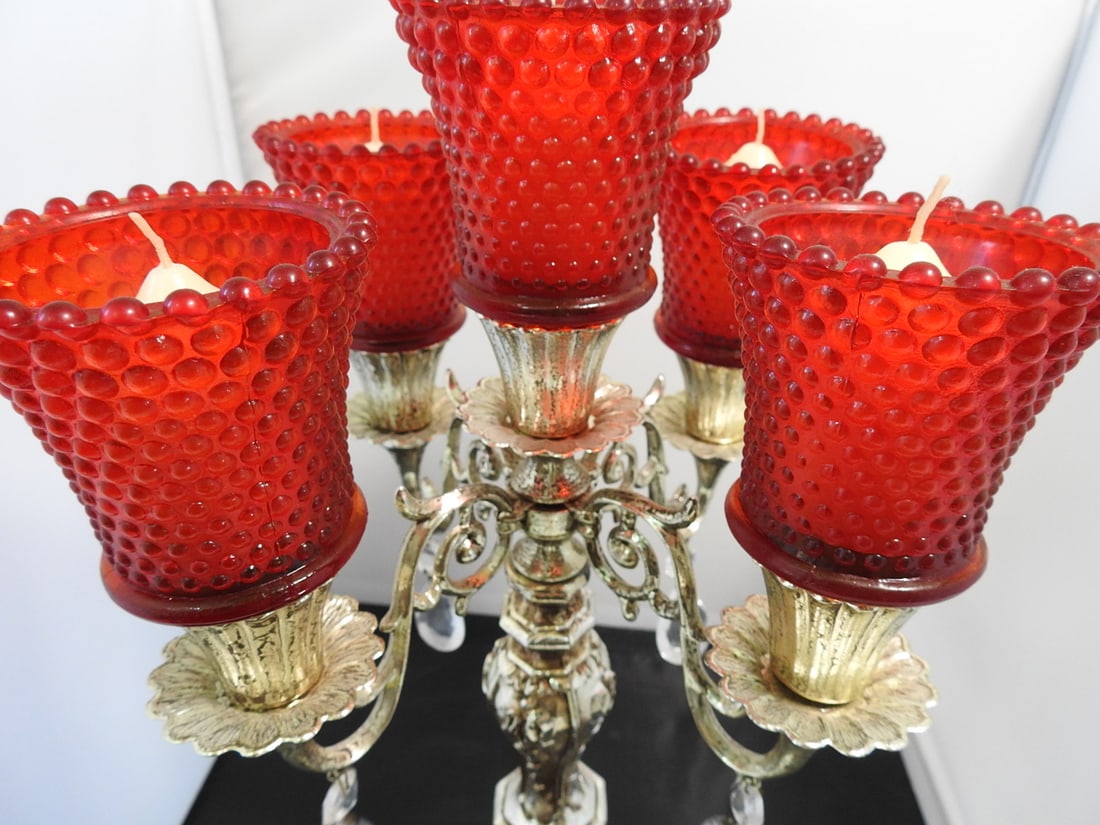 Four-Light Candelabra with Red Glass Votive Holders - 4