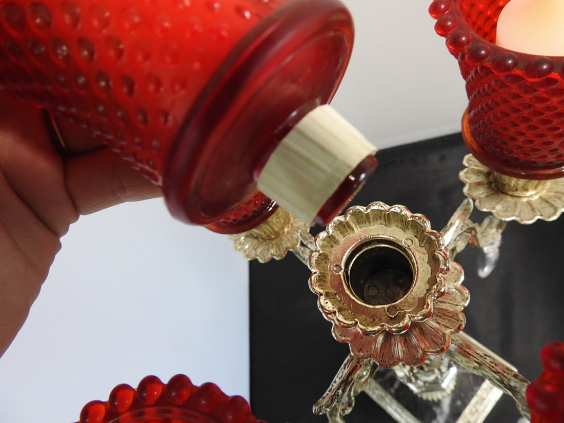 Four-Light Candelabra with Red Glass Votive Holders - 6