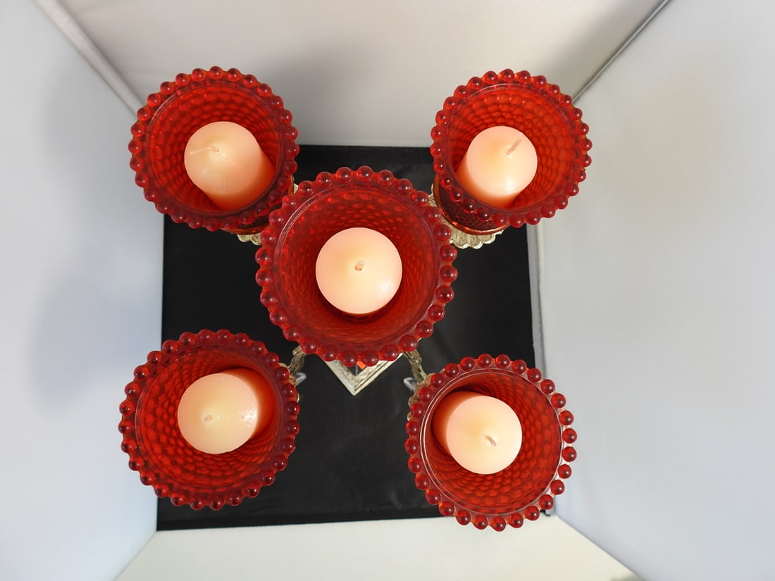 Four-Light Candelabra with Red Glass Votive Holders - 7