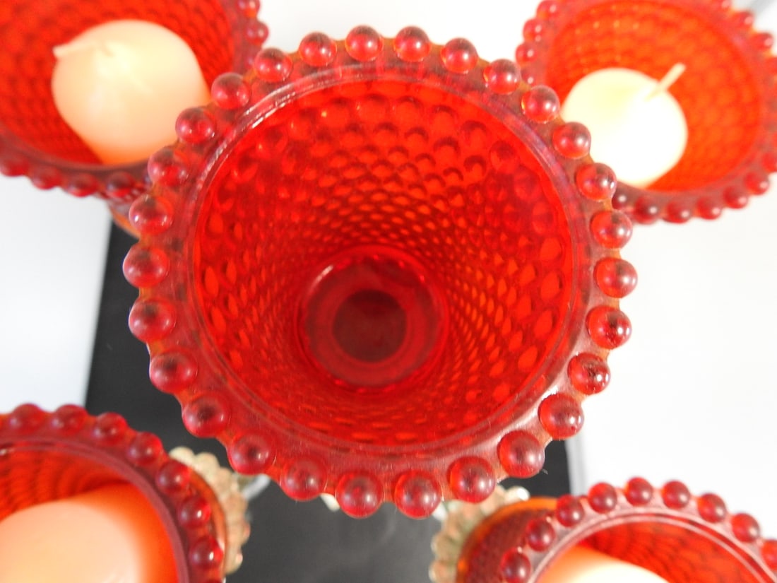 Four-Light Candelabra with Red Glass Votive Holders - 8
