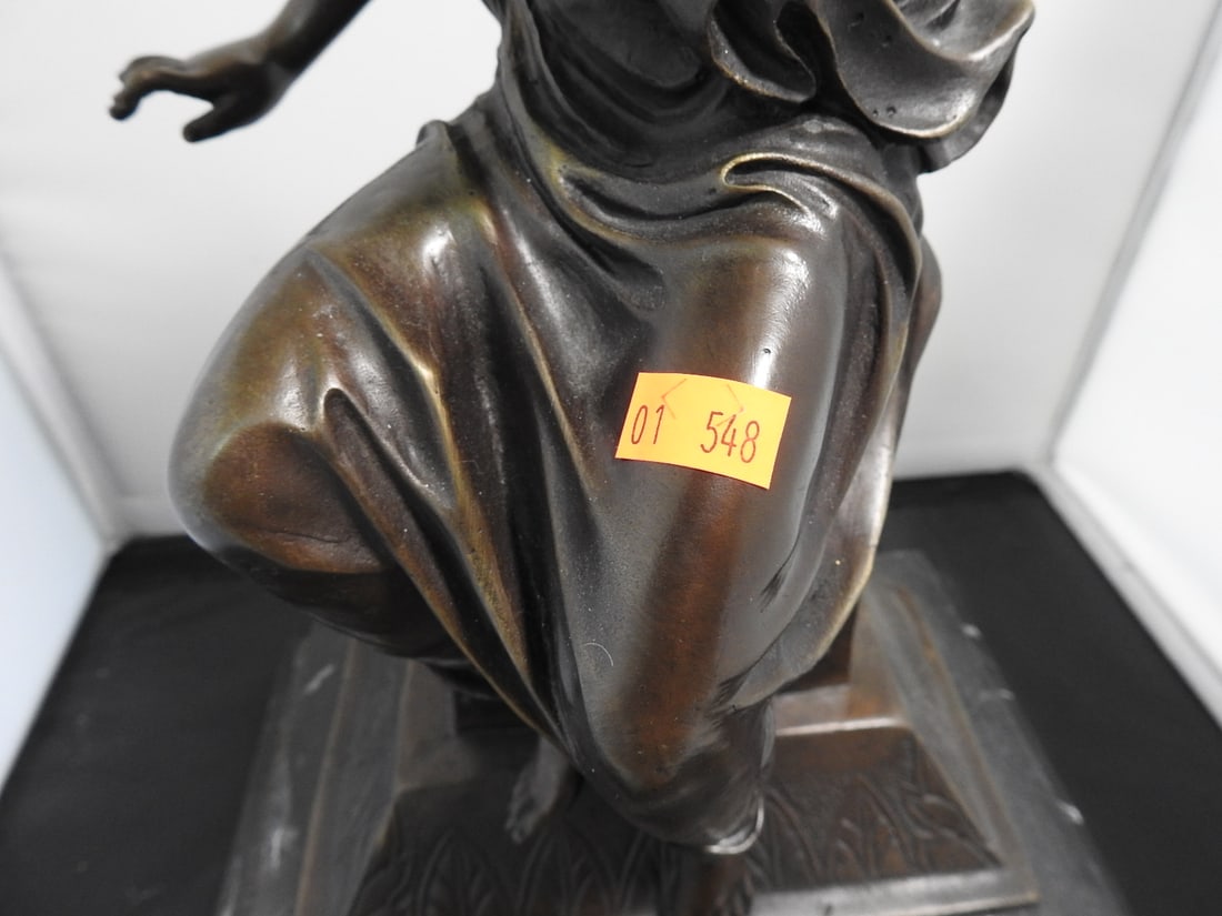 Bronze Seated Lady Statue on Black Marble Base - 3
