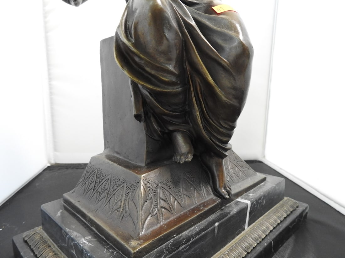 Bronze Seated Lady Statue on Black Marble Base - 4