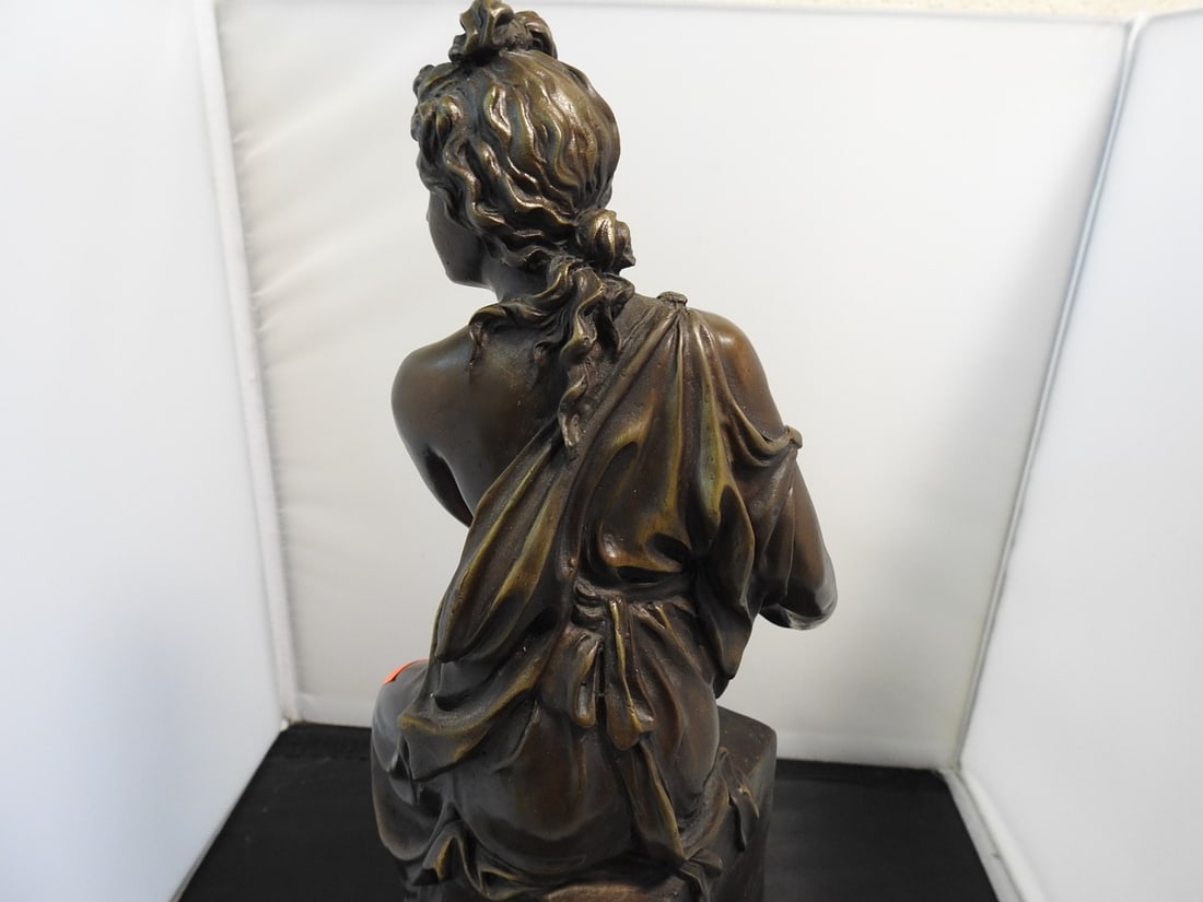 Bronze Seated Lady Statue on Black Marble Base - 8