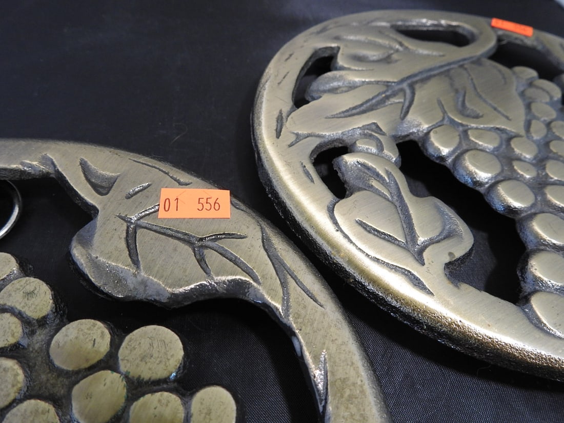Pair of Cast Brass Grape Design Trivets - 3