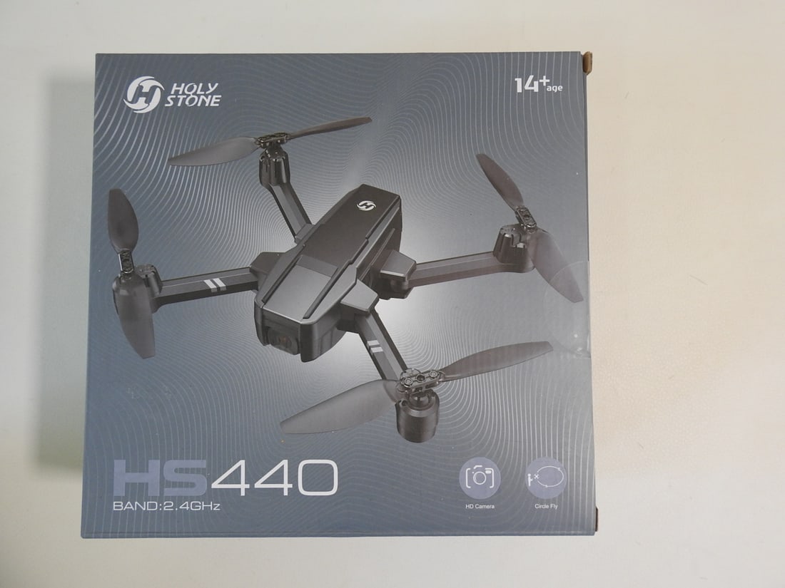 Holy Stone HS440 Foldable Camera Drone: Holy Stone HS440 foldable camera drone, new in box. Box notes 1080P camera. Approx. 9 x 9 x 3.75 in.