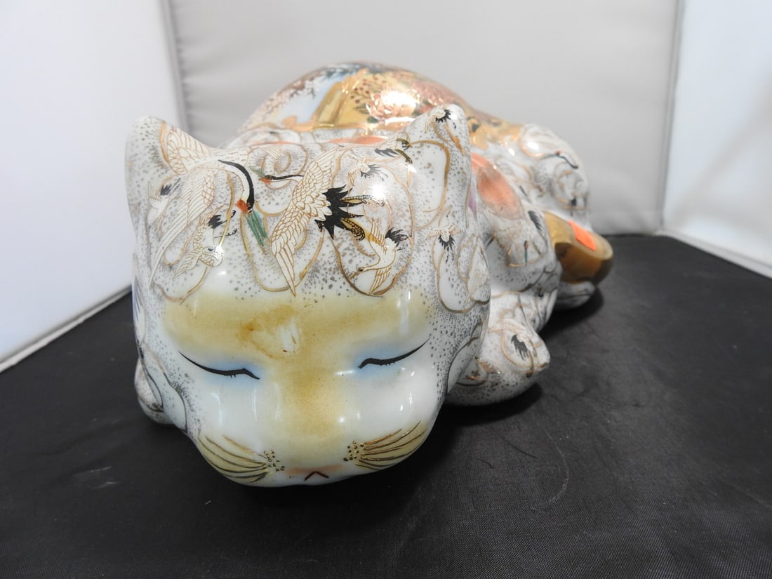 Large Vintage Hand-Painted Satsuma Style Cat-Form Porcelain Bowl - 3