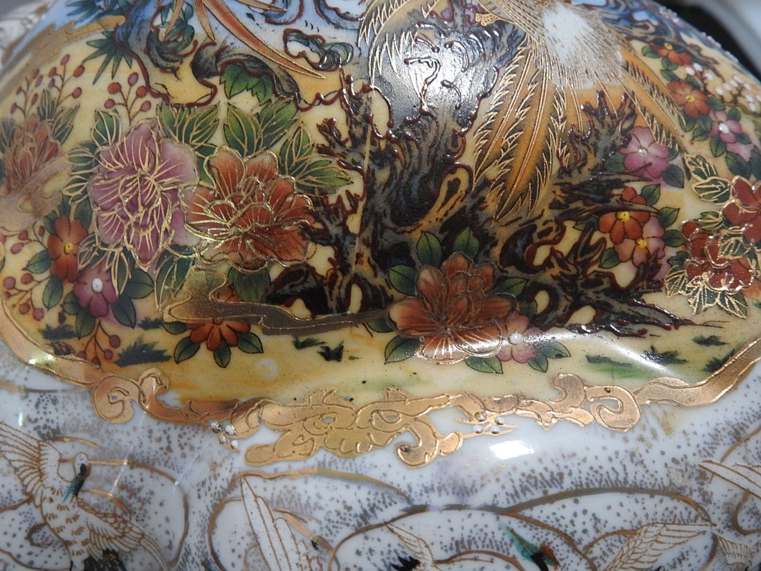 Large Vintage Hand-Painted Satsuma Style Cat-Form Porcelain Bowl - 8