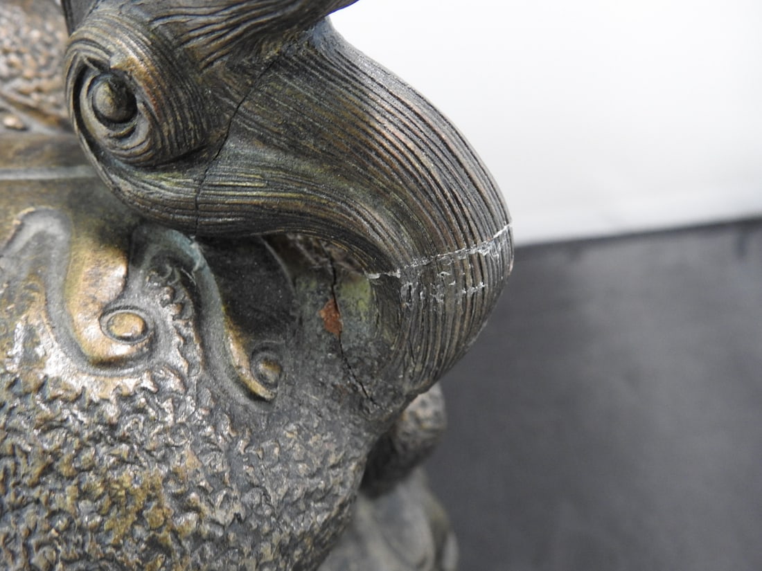 Pair of Faux Bronze Chinese Foo Dog Guardian Lion Figures - 12
