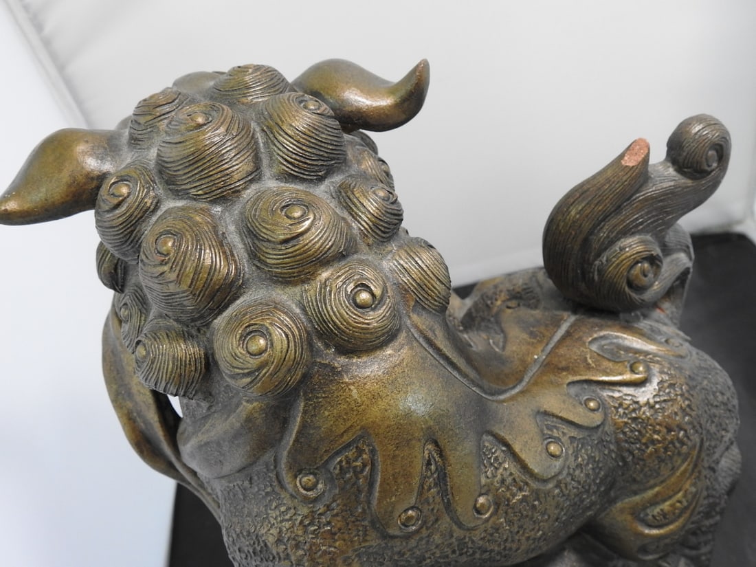 Pair of Faux Bronze Chinese Foo Dog Guardian Lion Figures - 13