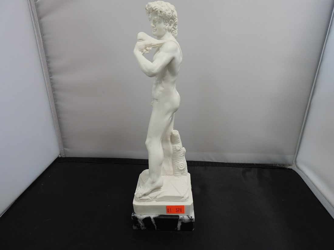 Classical David Resin Statue on Black Marble Base - 2
