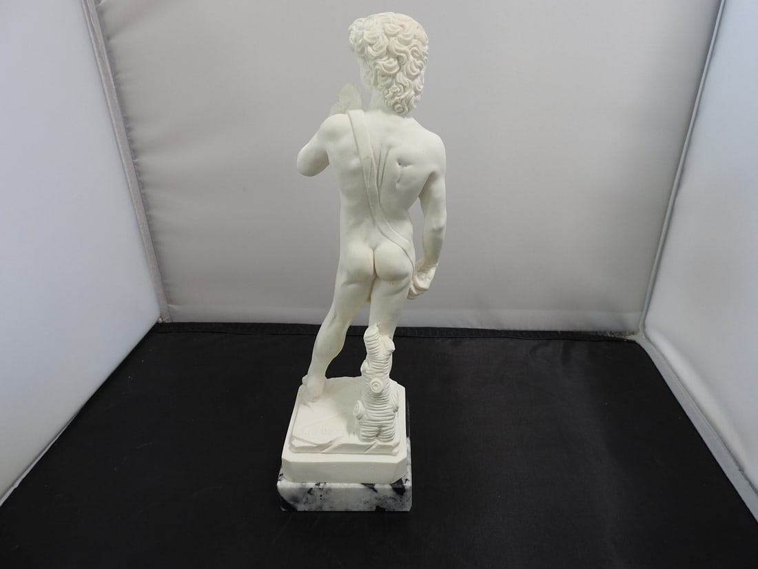 Classical David Resin Statue on Black Marble Base - 3