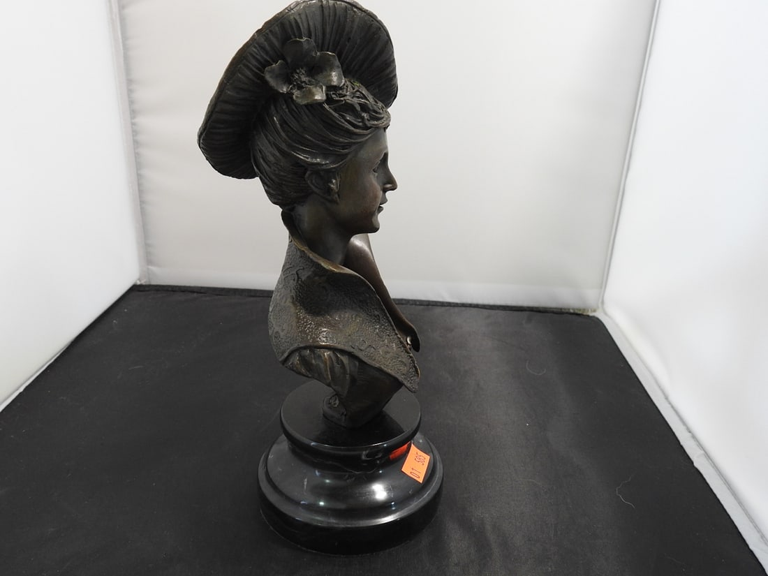 European Bronze Finery Victorian Woman in Plumed Hat Bronze Statue - 2