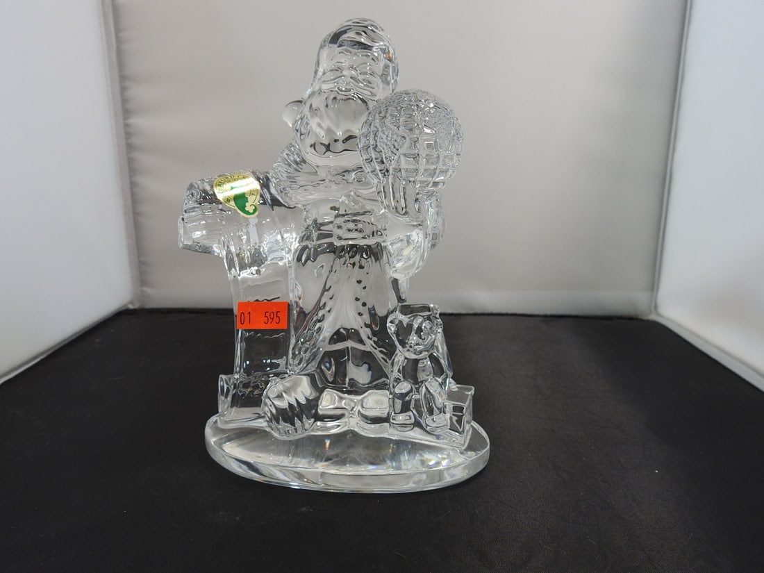 Waterford Crystal Santa with Globe Figurine: Waterford Crystal Santa with Globe figurine from the Santa Season line, with original Waterford sticker. Approx. 7.75 x 6 x 4 in.