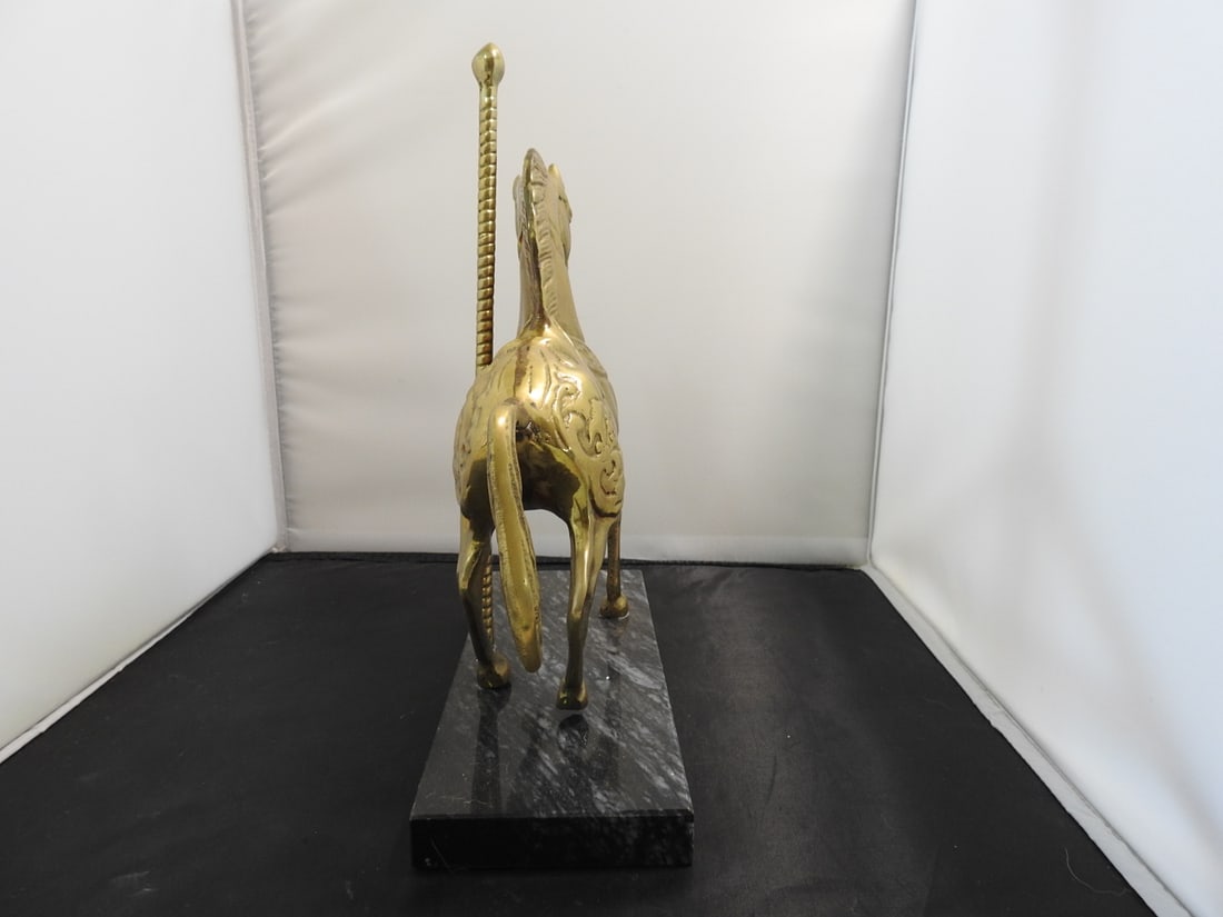 Solid Brass Carousel Horse on Black Marble Base - 3