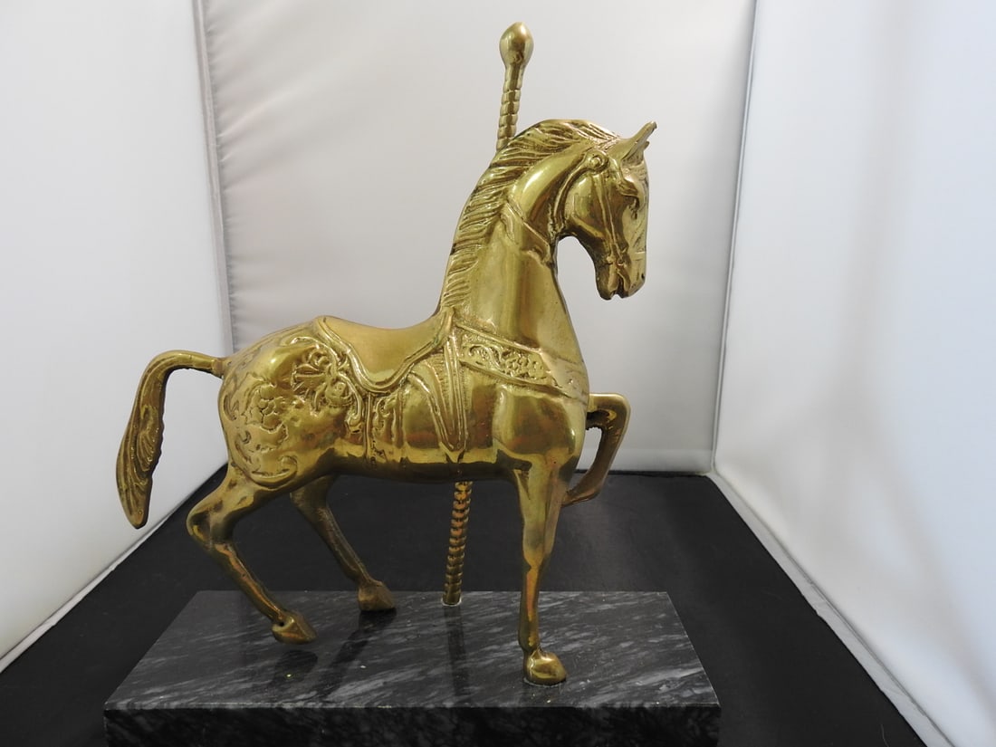 Solid Brass Carousel Horse on Black Marble Base - 4